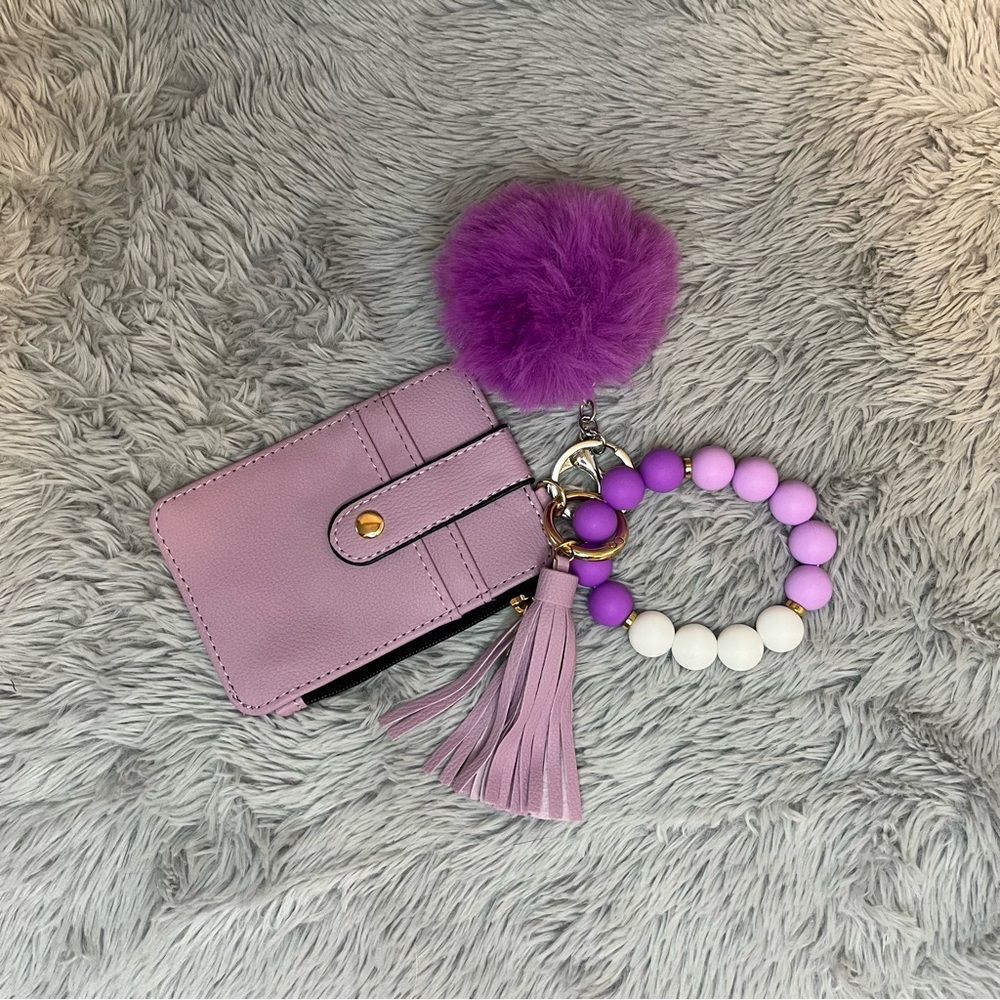 Purple Card Holder with Keychain